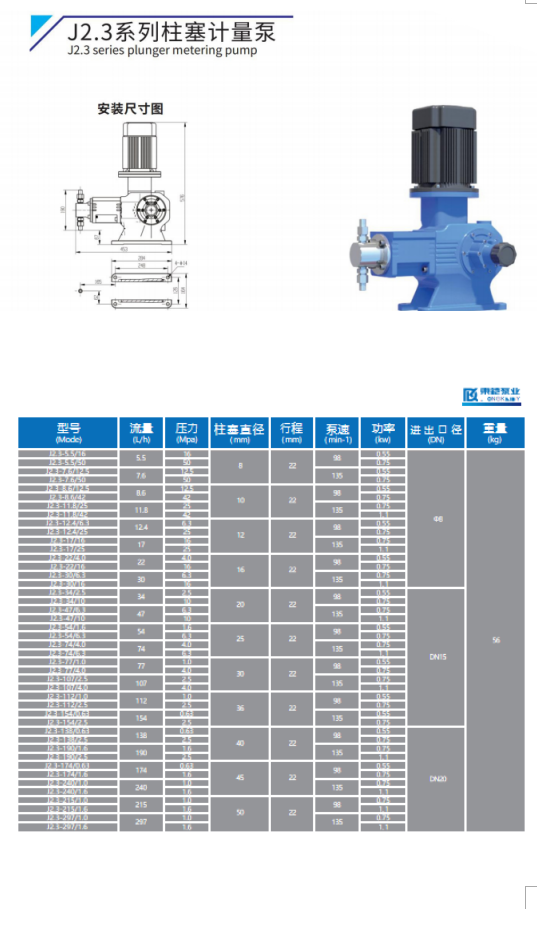 J2.3系列柱塞计量泵